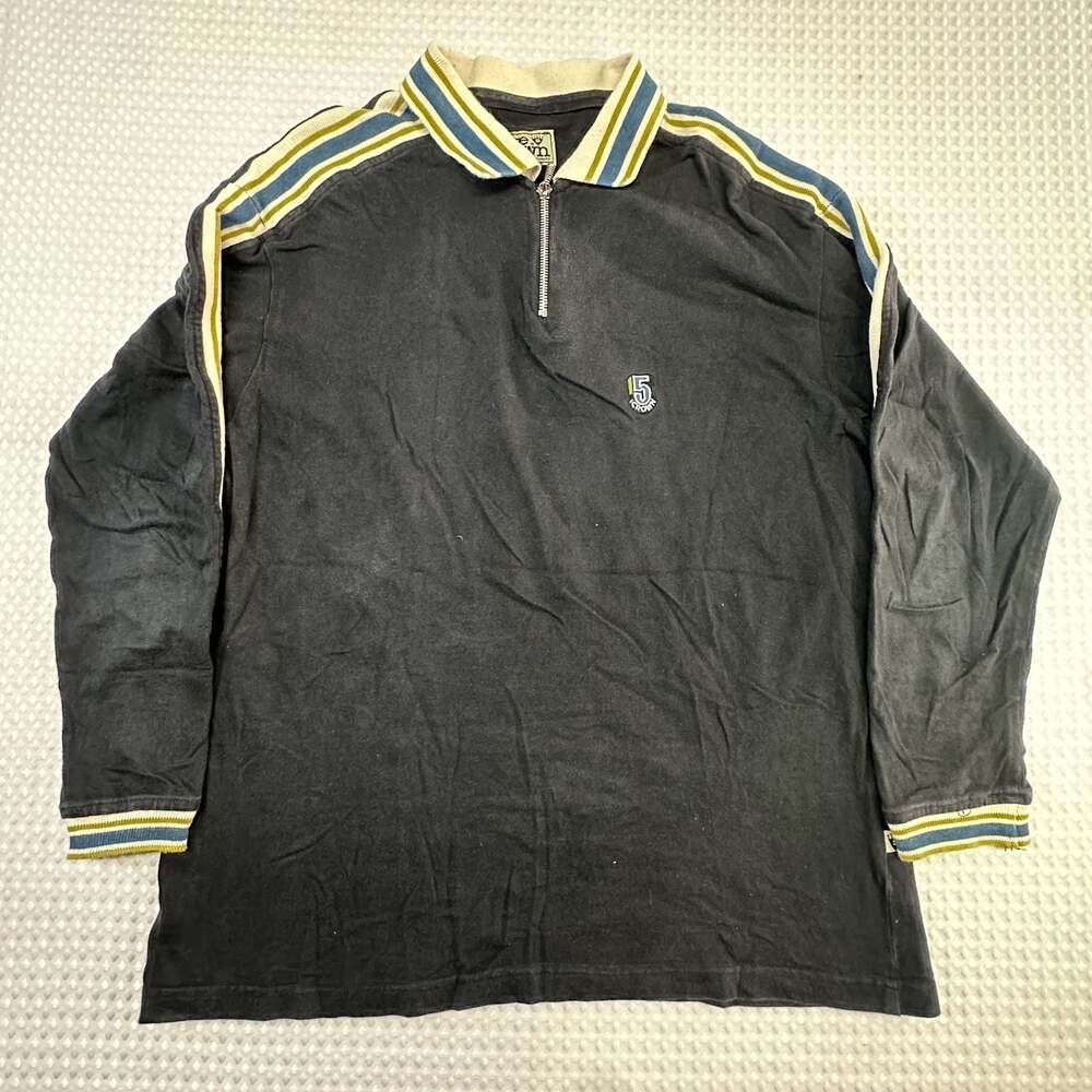 Vintage 1995 Five Crown 1/4 Zip Long Sleeve Polo Shirt Black Size L